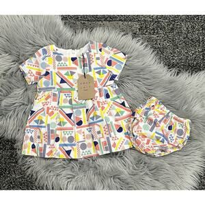 Coco Au Lait Multicolor Shapes Dress‎ W/Bloomer Size 12month (MSRP $78)
